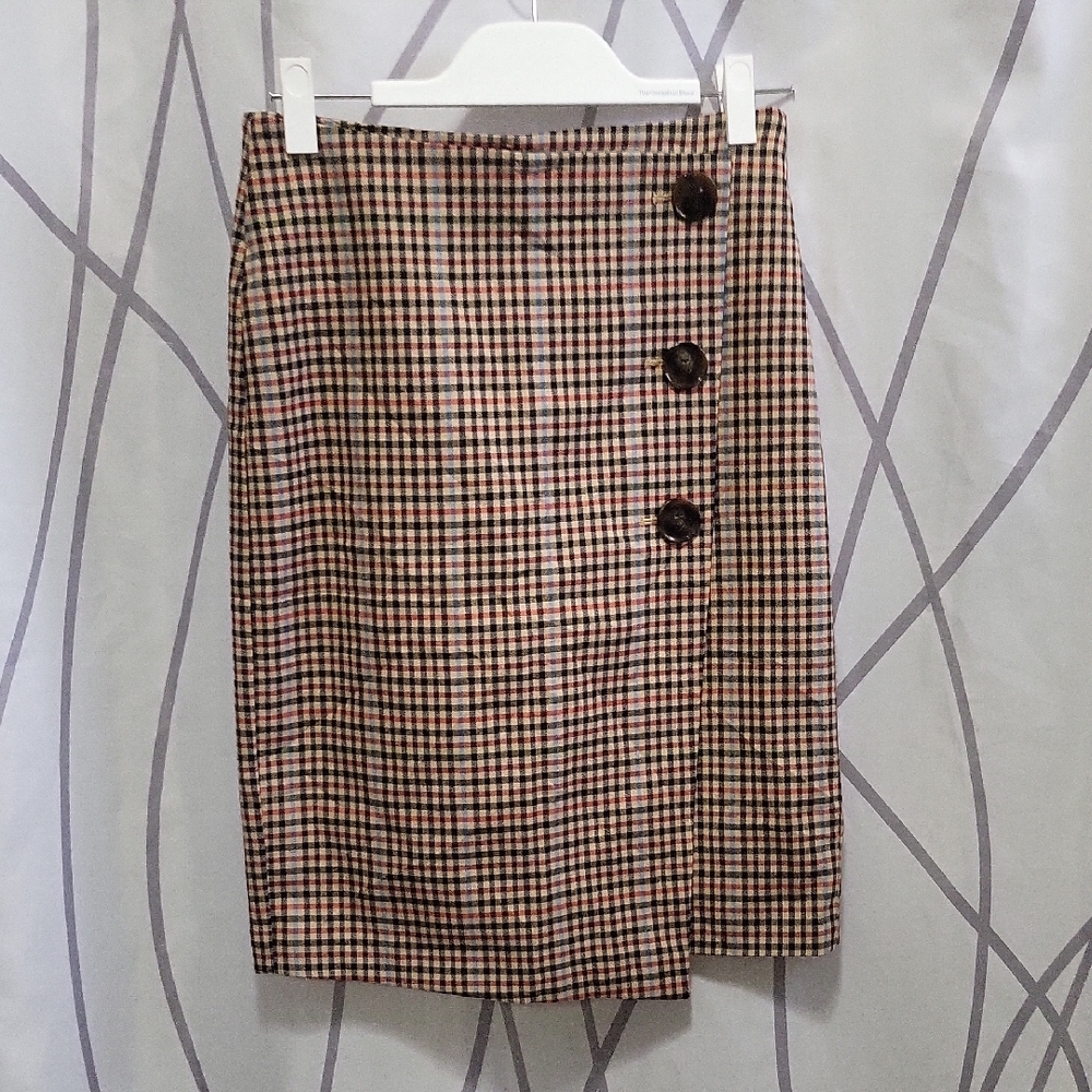 Ann Taylor Checkered Pencil Skirt with Button Accents